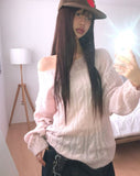 Gyoli cable pattern one-off-shoulder long-sleeved knit