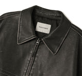 Crack Washing Leather Bomber Jacket