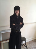 Boldy Incised Zipper Crop Biker Zip Up