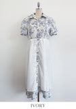 Luena Toile Flower Puff Long One Piece (Belt Set)