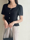 Terry Linen Puff Short Sleeve Blouse