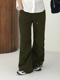 Carburn incision pocket key ring pintuck shirring two-way long wide jogger pants
