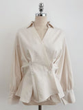 Annie V-neck Collar Double Wrap Jacket Blouse