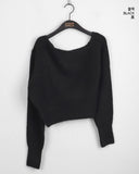 Nize Wool One Off Shoulder Cropped Long Sleeve Knit
