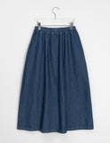 Puinin cut line banding denim long skirt
