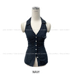 Ronnie Pinstripe Collar Halter Sleeveless