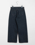 Leteen diagonal cut denim wide pants