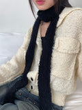 Lauder wool collar pocket knit long sleeve cardigan