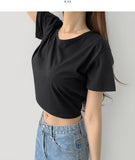 Relaxed round neck cooling summer short sleeve crop T-shirt