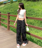 Big Pocket Cargo String Waist Adjustable Balloon Rustling Banding Pants