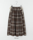 Royzel Ribbon Banding Check Long Skirt