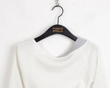 Chiss shirring layered diagonal off-shoulder long sleeve T-shirt