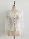 Hennua Half-Button See-Through Ribbed Cardigan