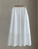 French Check See-Through Banding Flare Long Skirt