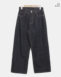 Racket Raw Back Adjust Wide Denim Pants