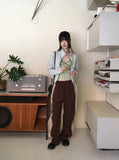 Neck String Incision Color Matching Zip Up
