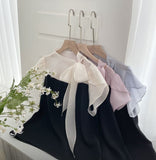 Henin Tie Color Matching Tulip Sleeve Blouse