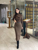 Casey H Ribbed Knit Long Skirt (Belt set)