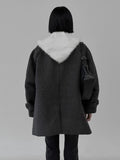 High-neck quilted adjust wool half coat