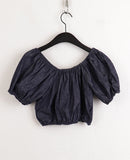 Minen Denim Off Shoulder Cropped Short Sleeve Blouse