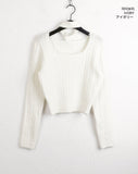 [Choker Set] Ruckle Wool Square Neck Ribbed Long Sleeve Knit