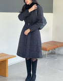 Vero Rabbit Fur Collar Long Padding Coat (Belt Set)