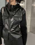 [LANARCH] Noble Leather Pocket Hooded Zip-Up