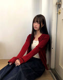 Corun Bean Button Knit Long Sleeve Round Neck Cardigan