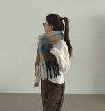 Winter Oversized Couple Check Long Muffler