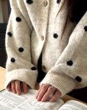 Jupi Dot Round Neck Long Sleeve Knit Cardigan