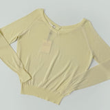 Feminine V-Neck Sleeve Slit See-Through Long Sleeve Knit
