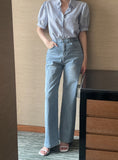 Haibeul Cotton Wide Banding Denim Pants