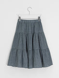 Zikan Check Shirring Midi Skirt