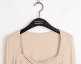 Pania Balletcore Shirring Pleated Strap Square Neck Crop Long Sleeve T-shirt