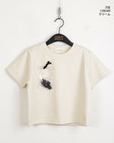 [Ribbon pin] Luce Velvet Ribbon Terry Cropped Short Sleeve T-shirt