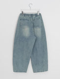 [Unisex] Ryuumero Pintuck Banding Denim Balloon Wide Pants