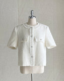 Lier No Collar Tweed Short Sleeve Jacket