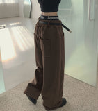 Unique Belt Loop Sweat Brushed Sagging Wide Pants