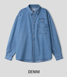 (UNISEX) Heels Embroidery Oversized Fit Denim Shirt