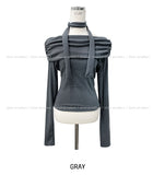 [Muffler set] Ray off-shoulder single-breasted long-sleeved