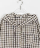 Rekyo Wrinkle Three Quarter Sleeve Check Hood Cardigan