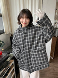 [unisex] Kiteri Fleece Check Hood Half Coat