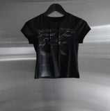 Rail Pintuck Printed Short Sleeve T-shirt