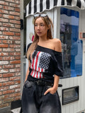 American Vintage Print Off Shoulder Short Sleeve