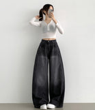 Cut Line Vintage Balloon Wide Denim Pants