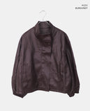 Dumb High Neck Cut Pocket String Leather Jacket