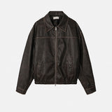 Pond cut washing two-way leather jacket