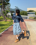 One-tuck Bermuda denim pants