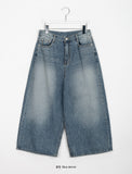 Lauming washing ankle length wide denim pants