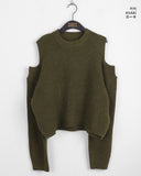 Fluf Ribbed Round Shoulder Slit Long Sleeve Knit